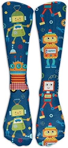 Cartoon Robot Unisex Knee High Tube Socks Fancy Print Casual Boot Socks Long Sports Stocking