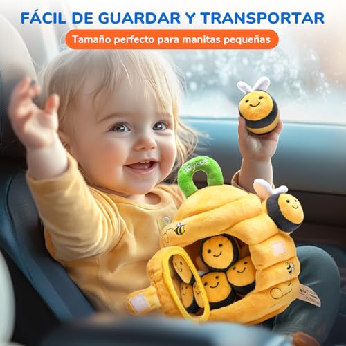 JoyCat Juguetes Bebes 6-12 Meses - Juguetes de Peluche de Abeja con Colmena, Sonajeros, Arrugas, Espejo - Juguetes Sensoriales Montessori para Bebes, Regalo Bebe 1 año