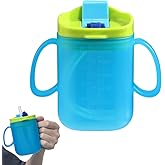 BCDHAMATE Adult Sippy Cup for Elderly – 10 oz Portable Spill-Resistant Cup with Straw and Easy-Grip Handles – Ideal for Disabled, Dysphagia & Hospital Patients (Blue)