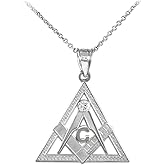 925 Sterling Silver Triangle Freemason Masonic CZ Pendant Necklace