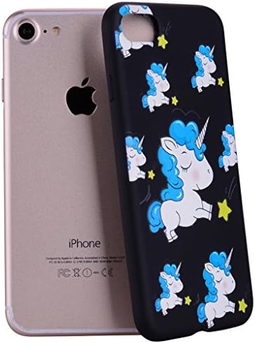 iPhone 7 Case, Yunbaozi iPhone 8 Embossing Case Protective Cover Soft Silicone Case Flexible Smooth Skin 3D Printing TPU Mysterious Creative Design Black Relief Cover for iPhone 7/ iPhone 8 - Cute unicorn