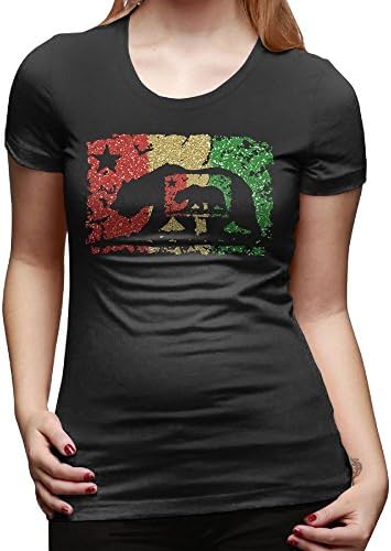 KAHNKB Rasta California Republic Glitter Women's Basic Round Crew Neck Short Sleeve T-Shirts Tee L
