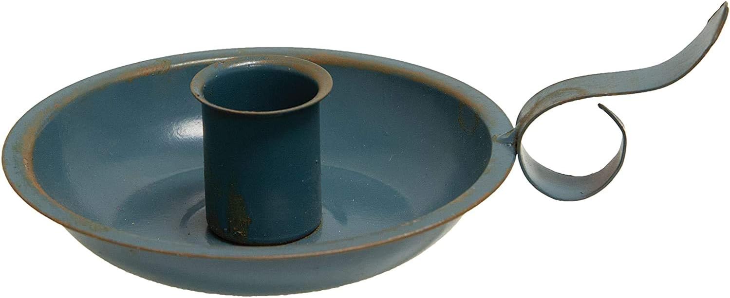 HAPPY DEALS ~ Blue Vintage Farmhouse Courting Style Taper Candle Candleholder | 5 inch | Primitive Style Candle Holder: Home & Kitchen