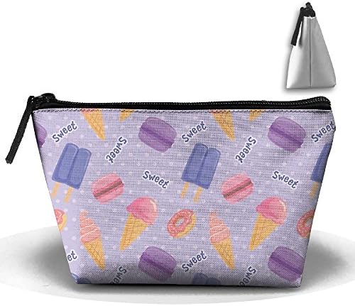 LogicBB Macaroon Icecream Donut Print Makeup Bag Travel Cosmetic Pouch Storage Brush Holder Toiletries Bag Waterproof Jewelry Organizer With Zipper For Women&amp;Girls