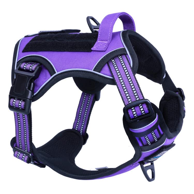Photo 1 of BUMBIN Tactical Dog Harness for Small Dogs No Pull, Famous TIK Tok No Pull Puppy Harness, Fit Smart Reflective Pet Walking Harness for Training, Adjustable Dog Vest Harness with Handle Purple S