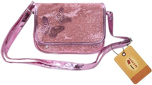Goodbag Boutique Girls Sequins Butterfly Applique Shoulder Bag Handbags Princess Mini Messenger Bag PU Leather Crossbody Bag Purse Color Purple