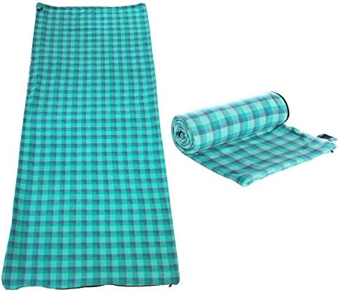 Udyr 71″x32″ Large Microfiber Fleece Sleeping Bag Envelope Sleep Sack Zippered Warm Roomy Liner Blanket for Home Camping Hotel Airplane Train Travel with Carry Storage Bag (Green Plaid)
