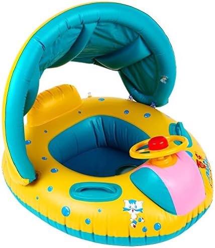 MinYn Baby Inflatable Swim Float Boat with Canopy Horn Pool Float for Toddlers