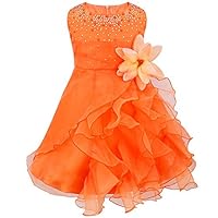 FEESHOW Baby Girls Rhinestone Organza Flower Christening Baptism Party Dress Orange 12-18 Months