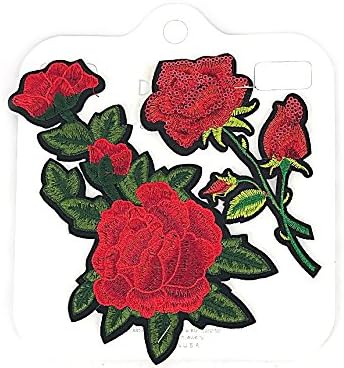 Dear Riley DIY Iron On Decorative Applique Patch Two Piece Set, Embroidered Red Roses &amp; Sequined Red Rose