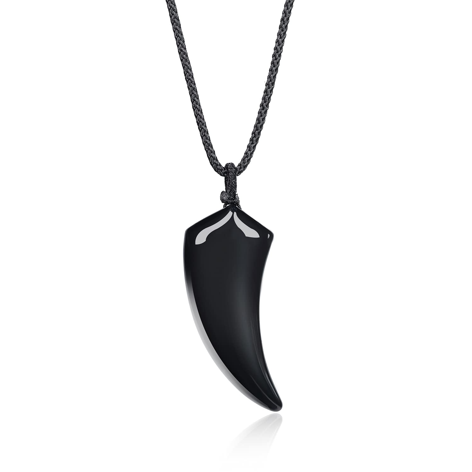 COAI Mens Womens Wolf Tooth Amulet Black Obsidian Necklace