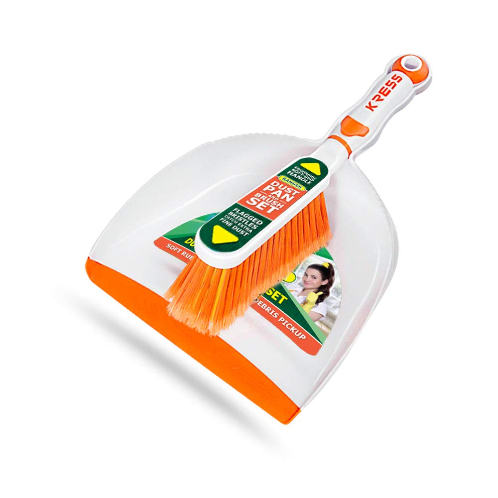 Ranger"Clip On" Dust Pan & Brush Set, White/Orange