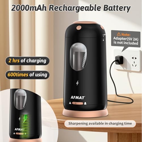 AFMAT PSC8 Electric Pencil Sharpener, Auto in & Out, Fully Automatic Pencil Sharpener, Rechargeable Hands-Free Sharpeners for Jumbo & Colored Pencils (7-11.5mm), Good for Classroom/Home/Office, Black