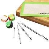 Rosineer Rosin Organizer Including 4-Pc Stainless Steel Carving Scraping Tools for Shatter + 3-Pc Silicone Wax Concentrate Containers + 1-Pc Non-Stick Budder Oil Silicone Mat + Bamboo Station
