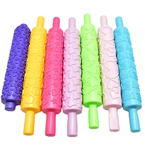 1Pcs Plastic Colourful Cake Bread Fondant Rolling Pin Embossing Mold (Random) - Thumbnail 3