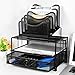 Homemaxs Desk Organizer Mesh with Sliding Drawer, 5 Removable Stacking Sorter Sections and Double Tray for Office Black