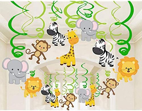 Partymane Safari Animal Jungle Ceiling Hanging Swirl Decorations Boy and Girl Baby Shower Cutout Festive Party Supplies Decorations Event Party