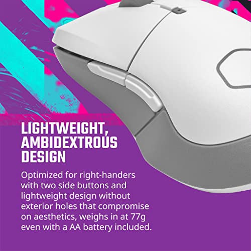 Cooler Master MM311 Wireless Gaming Mouse White, Adjustable 10,000 DPI, Palm|Claw Grip, 2.4GHz Wireless, PixArt Optical Sensor, PTFE Feet, RGB Lighting (MM-311-WWOW1)