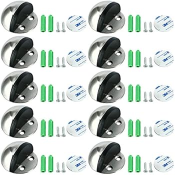 Homend Stainless Steel Floor Door Stopper, 10Pcs Door Stopper with Rubber Bumper-Contemporary Safety Floor Mounted Doorstop with Hardware Screws and Double Coated Tissue Tape