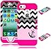 Bastex Heavy Duty Hybrid Case for iPhone 5, 5S, 5th Generation - Hot Pink Silicone / Pink Chevron with Anchor Design Hard Shell