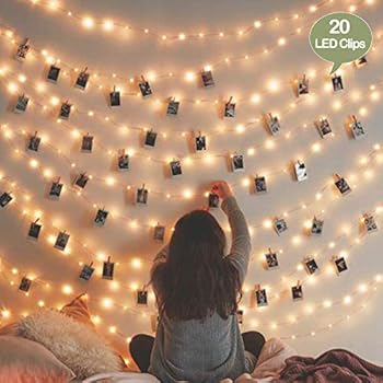 Dopheuor Photo Clip String Lights LED Fairy Clip String Lights Hanging Photo Pictures Battery Operated for Gifts Patio Christmas Bedroom Wedding Birthday Party Halloween Festival Decor (no Battery)