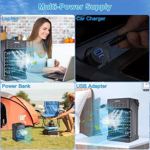 Portable Air Conditioners, 2026 Upgraded 4-IN-1 Quiet Portable AC Unit with Remote, 1100ML Tank Evaporative Air Cooler, 7 Color Light Personal Mini Air Conditioner for Bedroom,Office, Camping, Car,RV