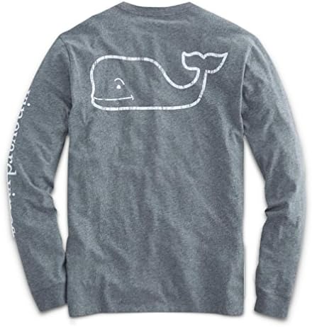 Vineyard Vines Mens Long Sleeve Vintage Whale Graphic Pocket Tee Shirt T-Shirt (Heather Gray, Medium)
