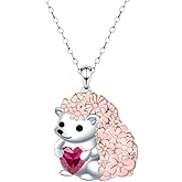 Howenal Cute Hedgehog Necklace for Women - 925 Sterling Silver Animal Necklaces Pendant Flower Hedgehog Gifts Jewelry for Animal Lovers for Birthday