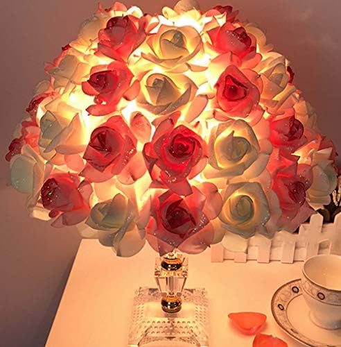 RUIDA Table Lamp,Rose Shade Lamp Desk Lamps For Bedroom, Crystal Glass Base, Bedside Led Reading Lamps (Birthday Wedding Valentine's Day Gift) G14 2700k 500Lm 6W E26 Bulb Plug Power No USB(White Pink)