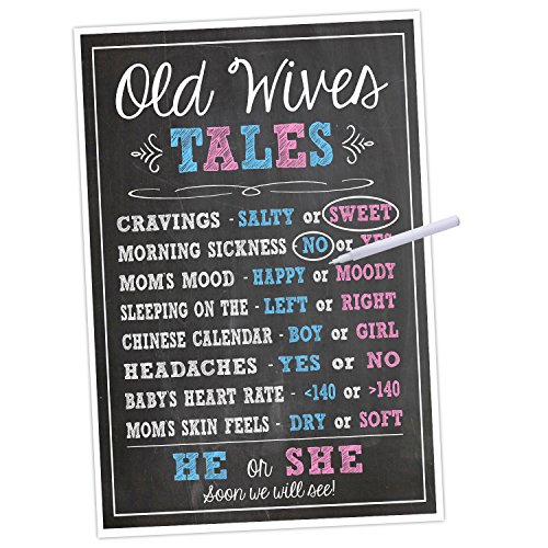 Katie Doodle Baby Gender Reveal Party Supplies Decorations Games Kit For Boy Or Girl Shower Includes Old Wives Tales 11X17 Poster And Earasable Marker (Gr001) Blackbluepink