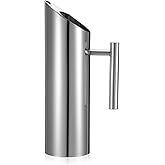 Stainless Steel Water Pitcher, 53oz/1.5L Modern Metal Pitcher with Ice Guard, Silver Carafe Drink Jug with Handle, Beverage Container for Iced/Hot Tea, Juice, Coffee, Milk