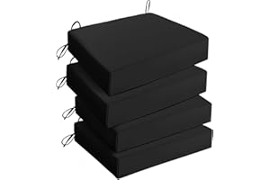 UNIKOME Outdoor Chair Cushions Pack of 4, Water Resistant Patio Cushions with Ties, High Density Sponge Filling Square Corner Seat Cushions for Outdoor Furniture, 18.5"x16"x3", Black