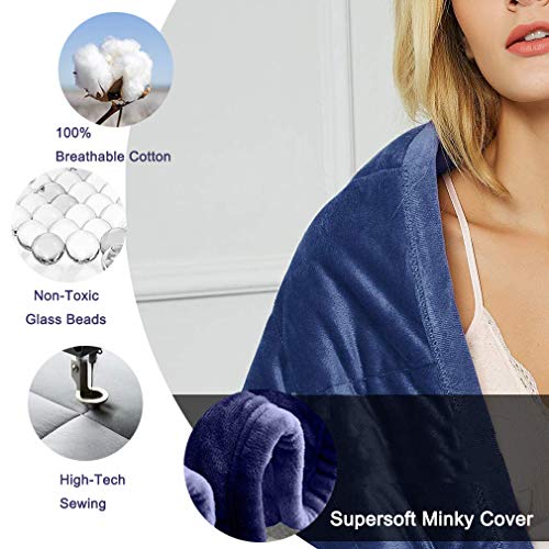 VECOKNA Reversible Weighted Blanket 15lbs Queen/King Size(60" X 80",Navy), DoubleSided Cooling