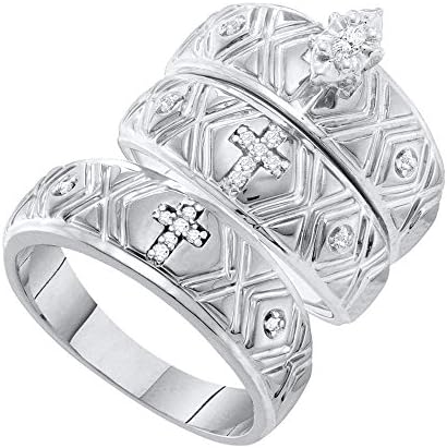 His &amp; Hers Marquise Diamond Engagement Ring &amp; Cross Wedding Bands Set 10k White Gold Matching 1/8 ctw Size 5.5