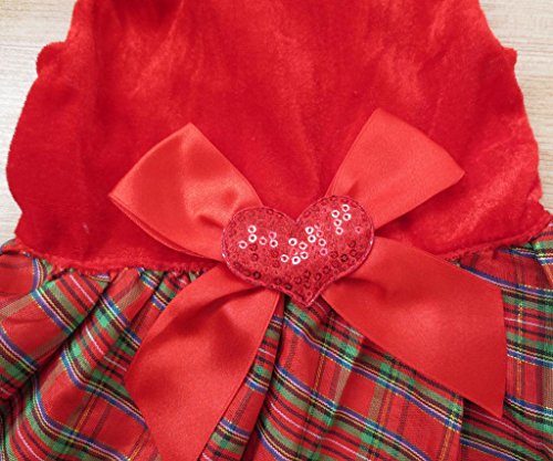 Tangpan Bow-knot Christmas Pet Costume Plaid Skirt Dog Clothes Santa Dress Size XS