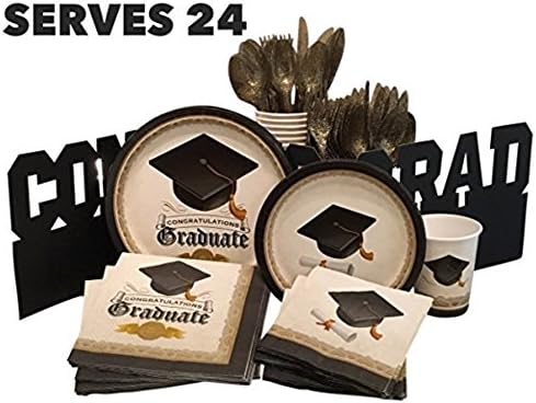 Graduation Paper Plates and Napkins Serves 24 with Tableware and Party Decorations (215 Pcs)