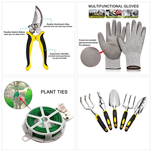 Benlet 9Pcs Garden Tools Set - Including Trowel, Transplanter, Cultivator, Pruner, Weeder, Weeding Fork, Tote, Gloves[US Stock] (9Pcs White)