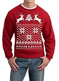 Skip N' Whistle Adult Ugly Christmas Sweater Reindeer In Snow Pullover Sweatshirt Medium Red