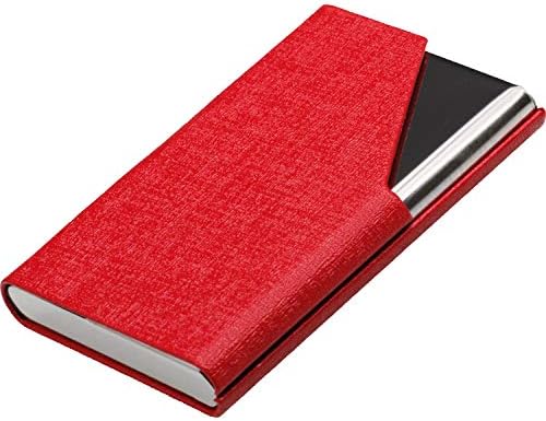 Business Card Case Name ID Credit Card Cases Premium PU Leather Stainless Steel Multi Card Holder Cases for Men Women, Red