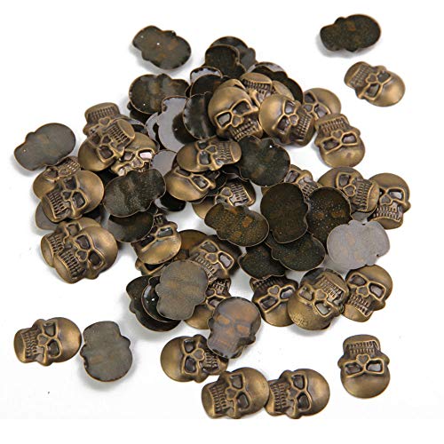 BEADSLANDHotfix Skull Studs,12mmx16mm Flat Back Iron On Skull Flatback Glue 100pcs (Antic Bronze)