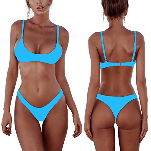 Womens Swimsuits 2 Pcs Brazilian Top Thong Bikini Set High Waisted Bathing Suits for Women - Thumbnail 7