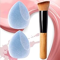 2Pcs Velvet Makeup Sponge wich 1Pc Kabuki Foundation Brush,Materasu Original Dual Layer Technology Microfiber Foundation Blending Sponge Latex-Free for Liquid Foundation Cream and Powder