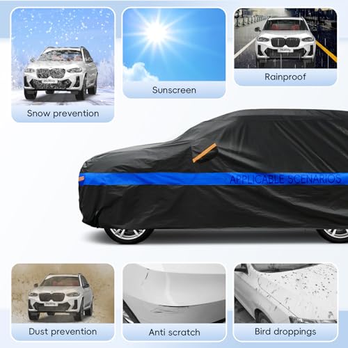 Car Cover, Holthly 10 Layers, Breathable, The Outer Car Cover Provides Protection Against Wind, Water and UV Rays. Suitable for Audi Q5, BMW X3 and Other Vehicle Models