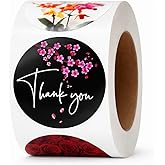 500 Thank You Stickers 1.5" Round Labels (8 Unique Designs) for Small Business, Packaging, Envelopes, Gift Bags, Bakery Orders Self-Adhesive Waterproof Sticker Roll