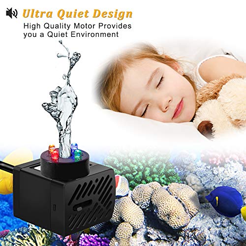3Watt 50GPH Mini Submersible Pump with LED Light for Water Features, Fish Pond, Outdoor Fountain, Small Pools, Aquariums, Indoor Fountain Pumps, Home DÃ©cor Fountain