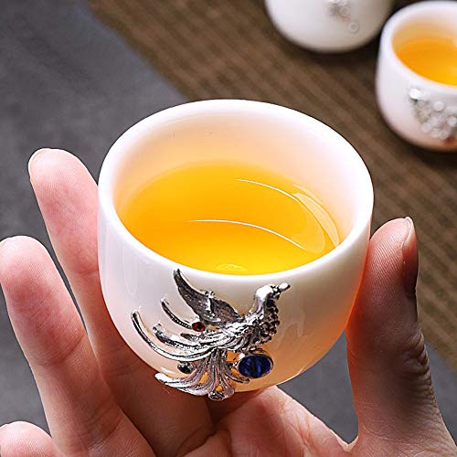 Ceramica in porcellana Argento Intarsio Tea Set Montone-grassi Jade Kung Fu classico caffè teiera di tè tazza di tè con… - immagine 4