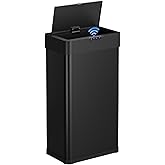 Arlopu Automatic Trash Can,Sensor Motion Stainless Steel Garbage Bin, Touchless Smart Waste Bin, W/Stay-Open, Soft Close Lid, Display Light for Kithchen, Living Room, Office (Black, 18.5gal)