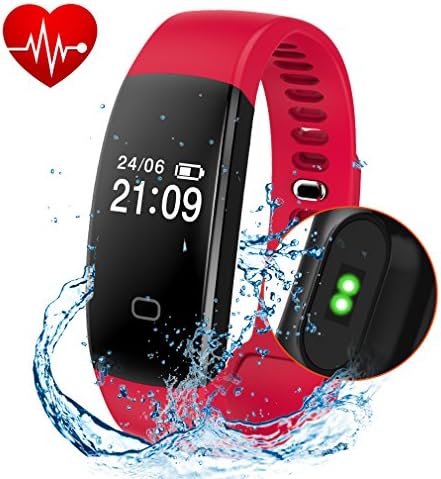 Fitness Tracker, Activity Tracker Smart Band Wireless Watch Bluetooth 4.0 Wristband Waterproof IP67 Bracelet with Heart Rate Monitor, pedometer, Calories track, Sleep monitor (Red)