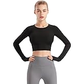 Women Fitness Seamless Long Sleeve Crop Workout Yoga Tops Gym Running Thumb Hole Shirts