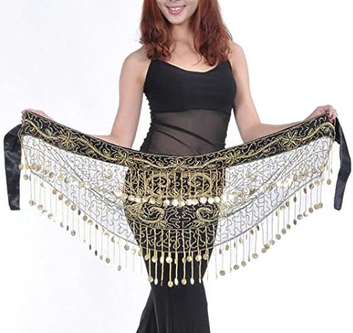 3 Rows Fringe Belly Dance Belt Costumes Hip Scarf Skirt Wrap Belt with 150 Golden Coins